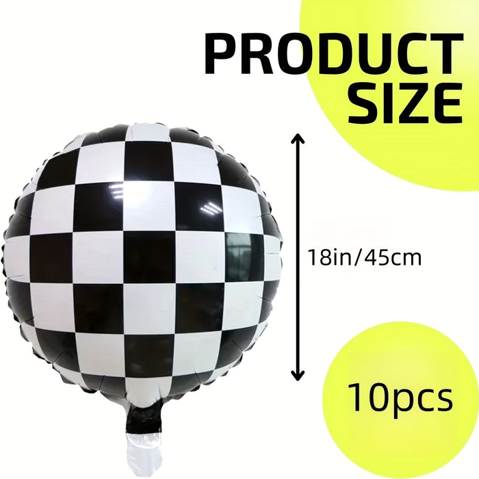 10 globos a cuadros de 45.72 cm, globos de foil, decoración para fiestas de carreras