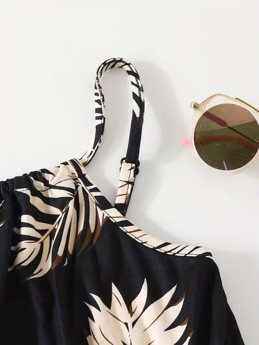 Mono Casual Sin Mangas para Niñas con Estampado de hojas