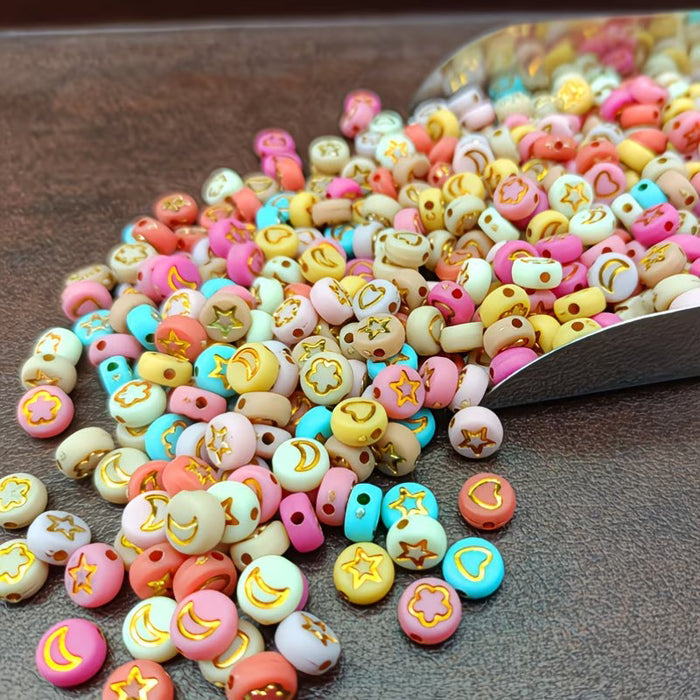 120 pcs de cuentas acrilicas coloridas para fabricación de joyas con figuras de luna, estrealla y más