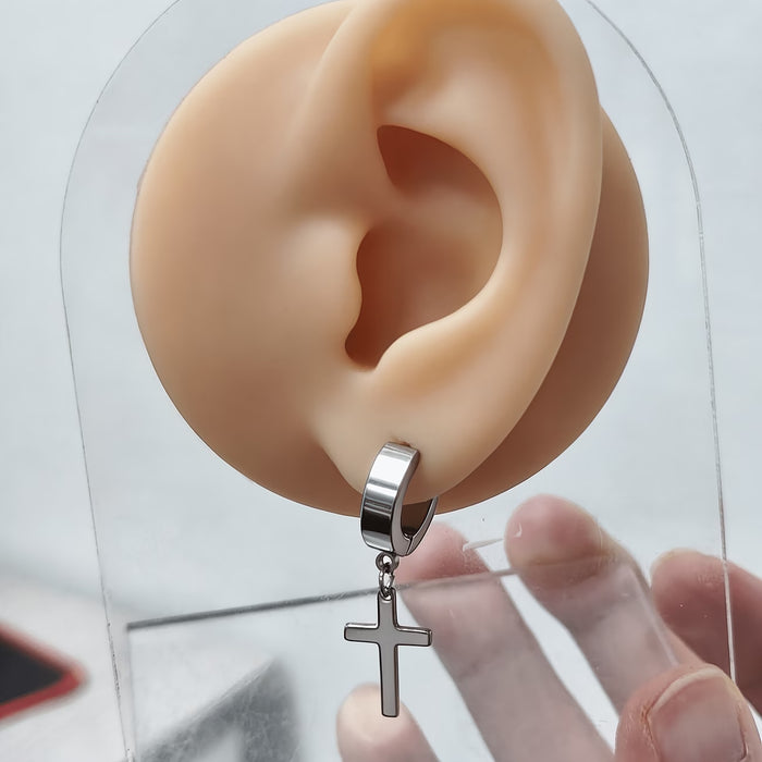 2 Pares de Aretes de Aro con Colgante De Cruz