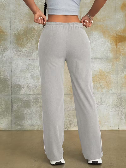 Pantalón de mujer de cintura alta con cordón, estilo recto, estampado de letras.