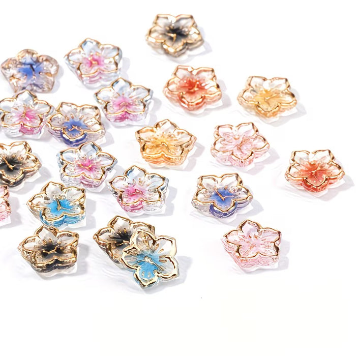 20 piezas de adornos de uñas de resina en 3D de flores de hielo con borde dorado