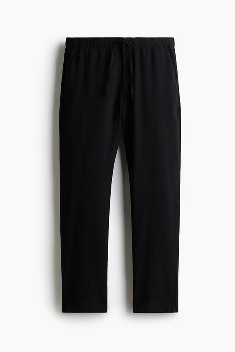 Pantalones H&M de corte regular de mezcla de lino-Negro