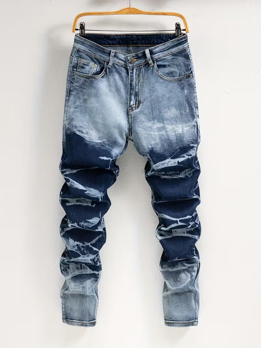 Shein Jeans de pierna recta azul oscuro para hombre, estilo americano, con múltiples bolsillos