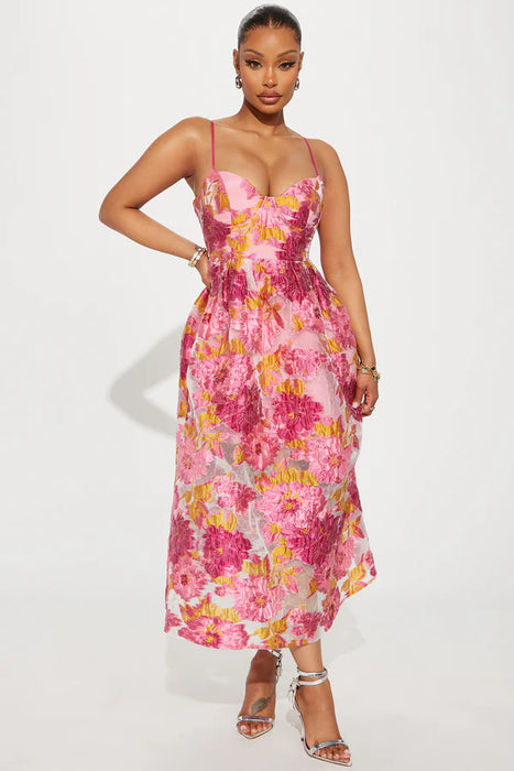 Fashion Nova Vestido Midi Floral para Cama de Flores - Fucsia