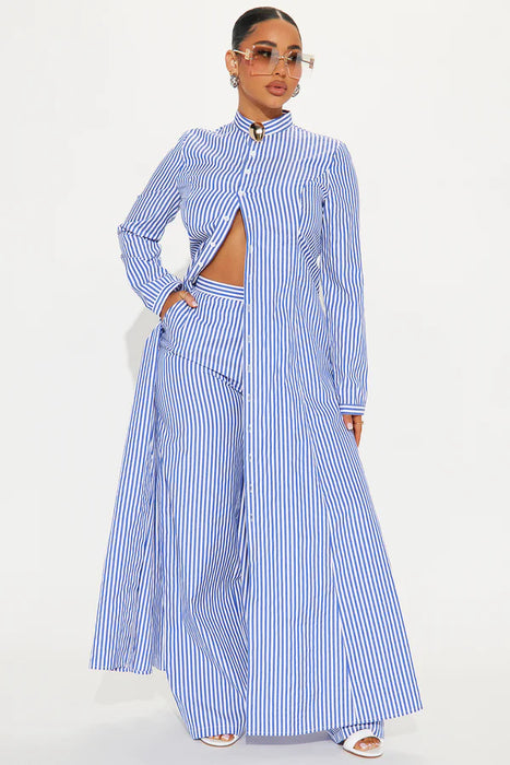 Fashion Nova Conjunto de Pantalón Yacht Trip Stripe - Blanco Azul