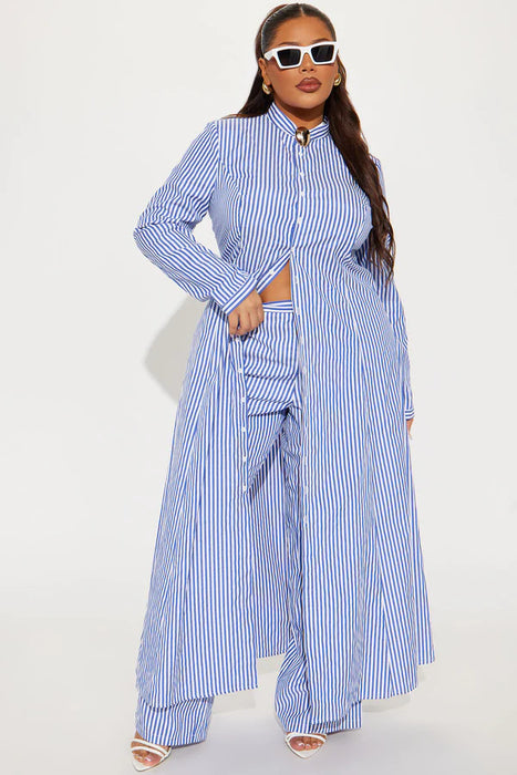 Fashion Nova Conjunto de Pantalón Yacht Trip Stripe - Blanco Azul