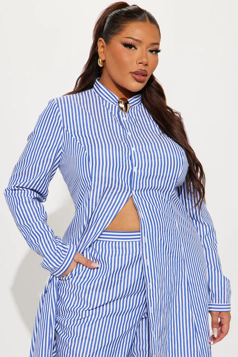 Fashion Nova Conjunto de Pantalón Yacht Trip Stripe - Blanco Azul
