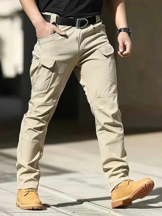Pantalones de hombre multibolsillos, ropa de trabajo diseño de color liso