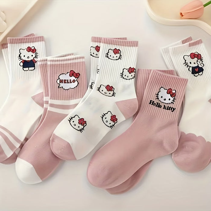 4 Pares de Calcetines de Media Caña para Mujer, con estampado de hello kitty Aleatorios