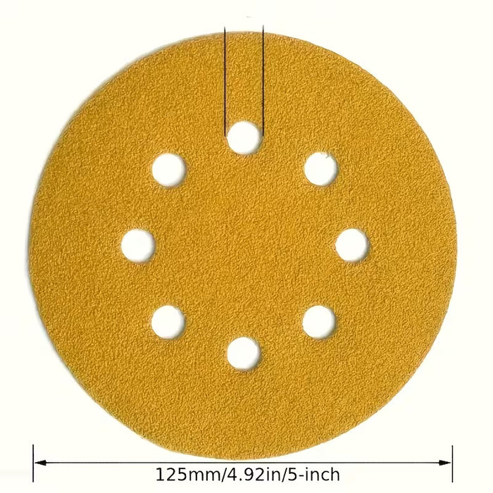 30 unidades de papel de lija amarillo de 5 pulgadas y 8 agujeros, con grano de 80