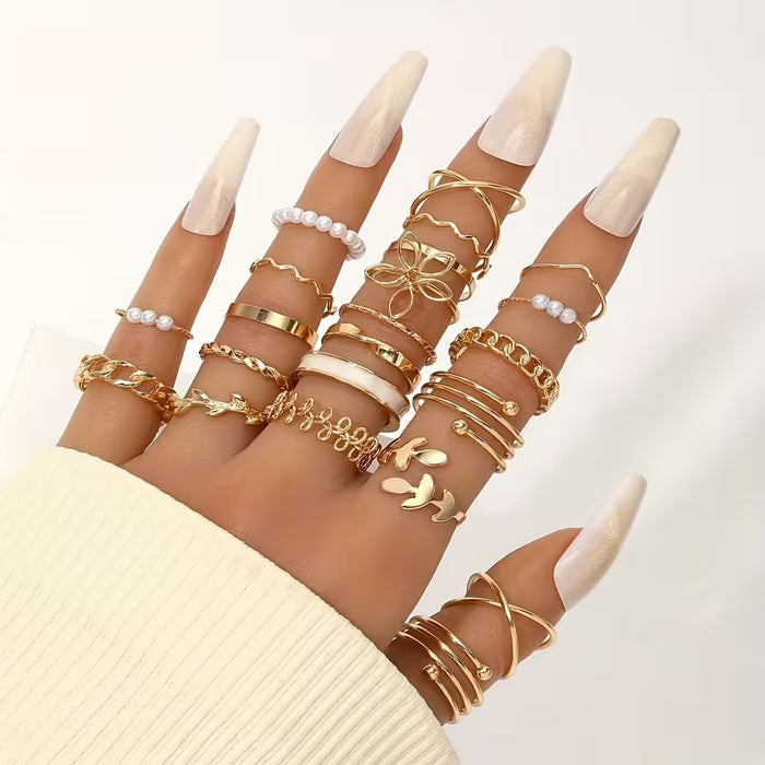 Set de 22 anillos geométricos irregulares de moda para mujer, apilables y abiertos