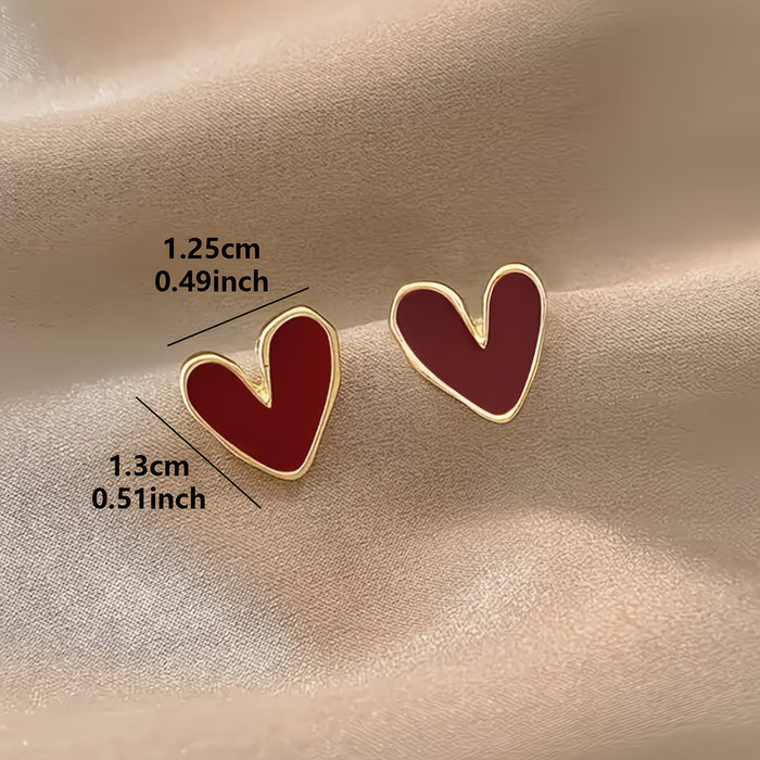 1 Par de Pendientes de Botón Elegantes con Corazón Rojo para Mujeres
