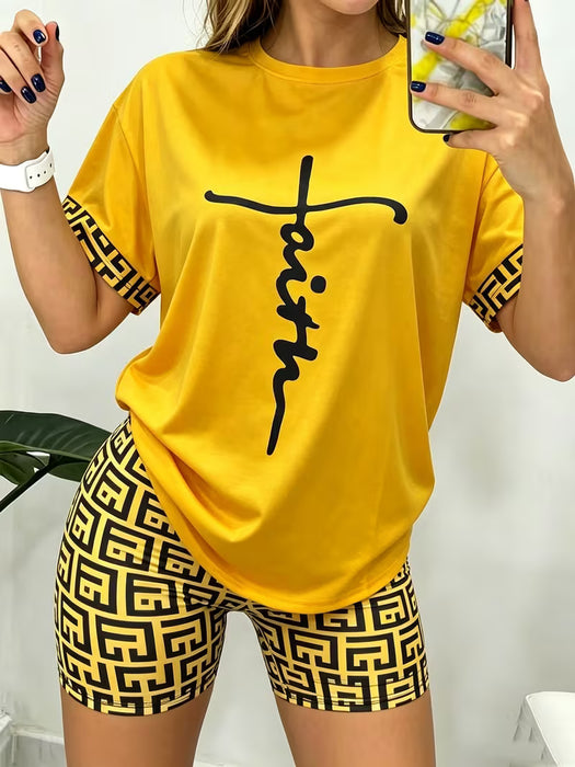 Conjunto de ropa de mujer transfronteriza, con estampado y pantalón corto