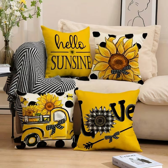 Juego de 4 fundas de cojín con diseño de girasol moderno estilo rústico