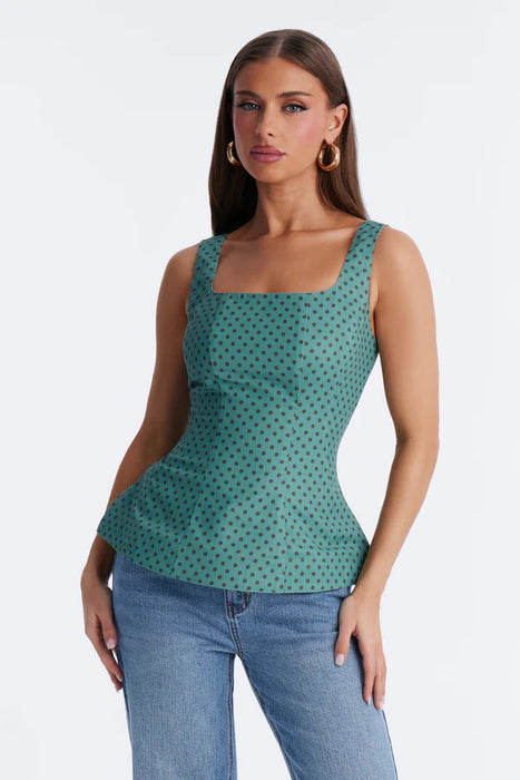 FASHIONNOVA Top peplum de gasa con lunares de Tea First