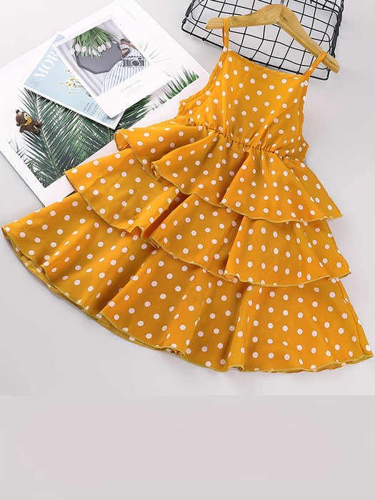 Vestido de lunares con Tirantes finos y volantes para Niñas