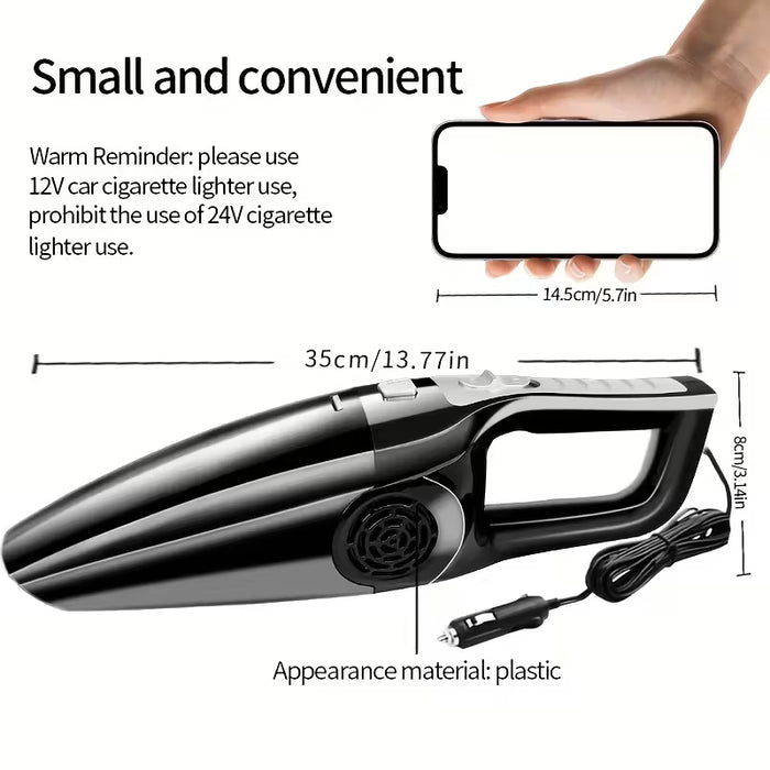 Aspiradora de coche potente con fuerte succión, alta potencia, doble uso en seco y húmedo, de mano, portátil, con cable y enchufe para coche de 12V