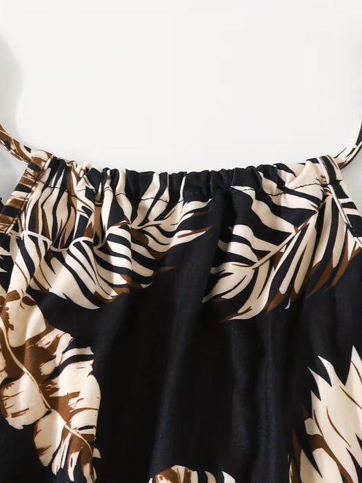 Mono Casual Sin Mangas para Niñas con Estampado de hojas