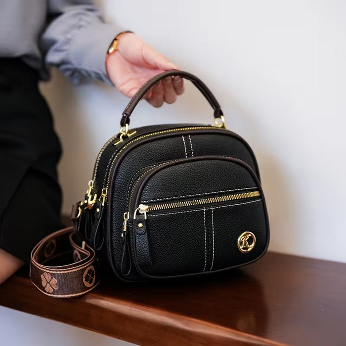 Bolso bandolera de PU de color sólido, compacto y portátil para mujer
