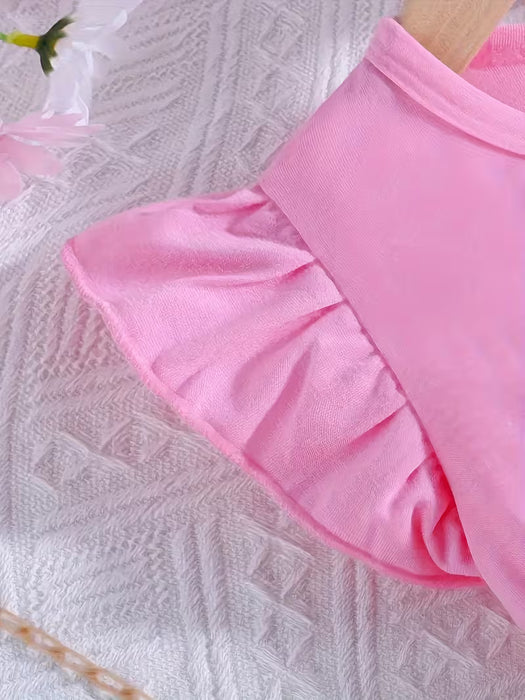 Conjunto de 2 piezas: Camiseta de cuello redondo con mangas con volantes y pantalones con estampado