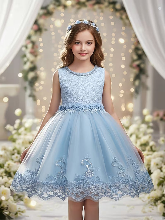Vestido de encaje para niñas, sin mangas de tul