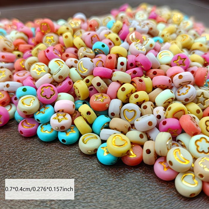 120 pcs de cuentas acrilicas coloridas para fabricación de joyas con figuras de luna, estrealla y más