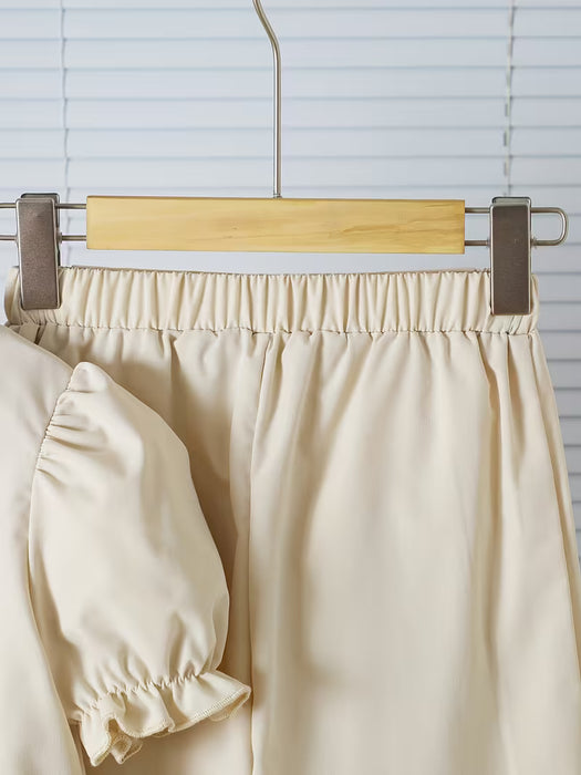 Juego de 2 Piezas con Top de Manga Bufanda y Pantalones Decorados con Lazo para Niñas