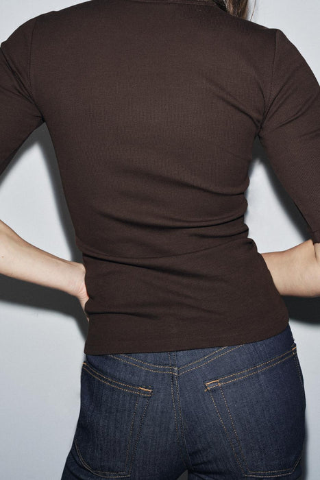 Zara Camiseta acanalada de manga 3/4