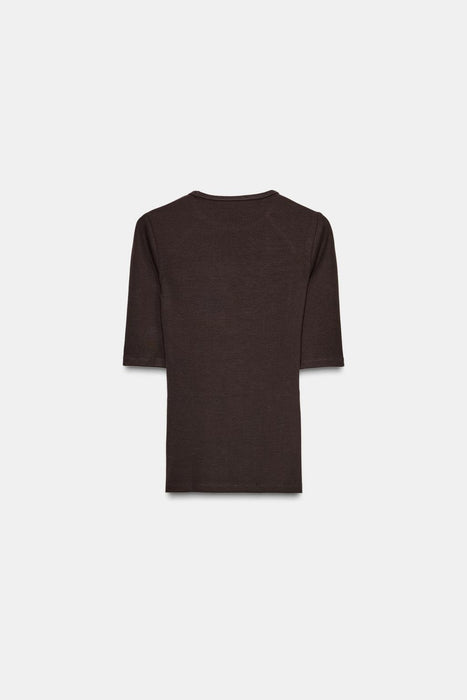 Zara Camiseta acanalada de manga 3/4