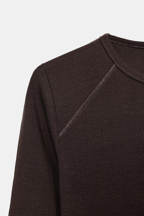 Zara Camiseta acanalada de manga 3/4
