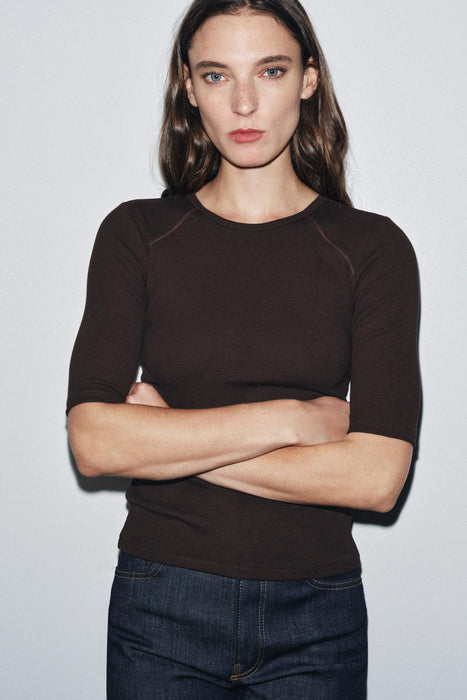 Zara Camiseta acanalada de manga 3/4