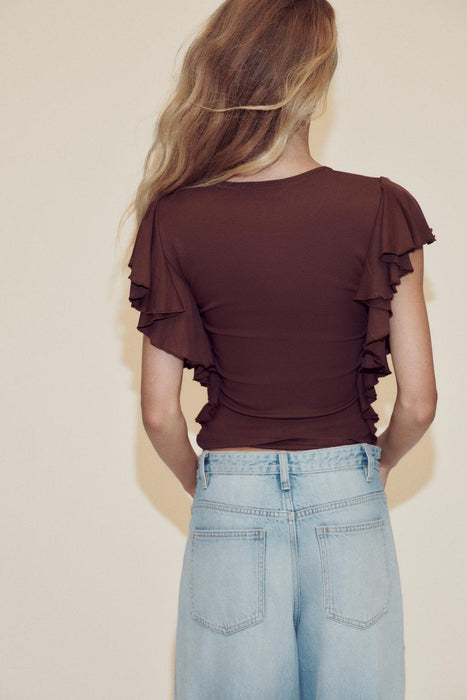 Zara Camiseta con mangas con volantes