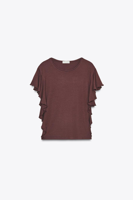Zara Camiseta con mangas con volantes