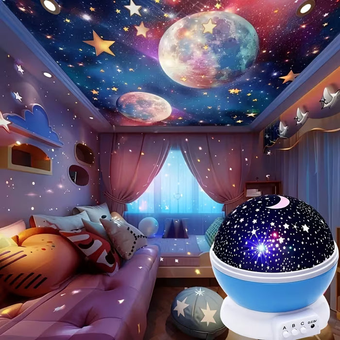 Luz Nocturna Proyector 3D Giratorio de Estrella y Luna