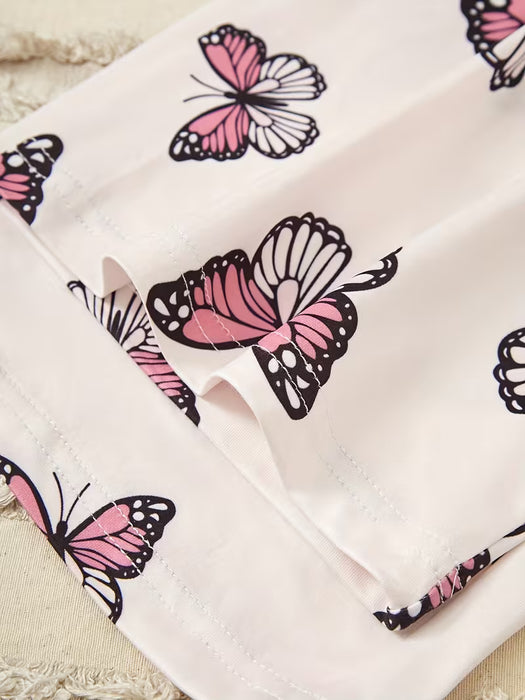 3pcs Pantalones pijamas para dormir de mujer con estampado de mariposas