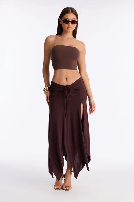 FASHIONNOVA Falda midi fluida y fruncida de talle bajo Miranda