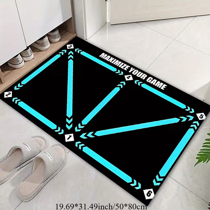 Alfombra con Patrón Geométrico de Flechas y la Lema 'Maximize Your Game', Duradera