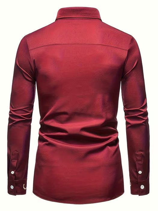 camisa de manga larga asimétrica de moda para hombre,  con diseño calado