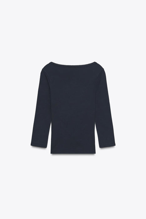 Zara Camiseta de algodón modal de escote cuadrado