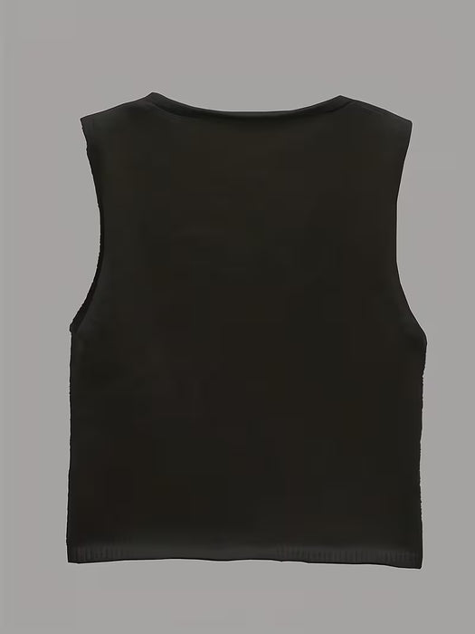 Top sin Mangas de Cuello en V para Mujer, Color Sólido y Casual