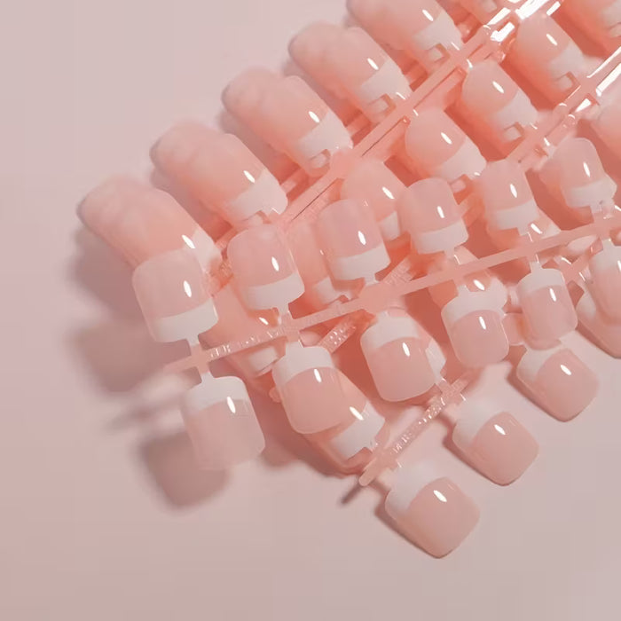 1 Par de Uñas Postizas Francesas Cortas - Forma Almendra, Rosa Brillante