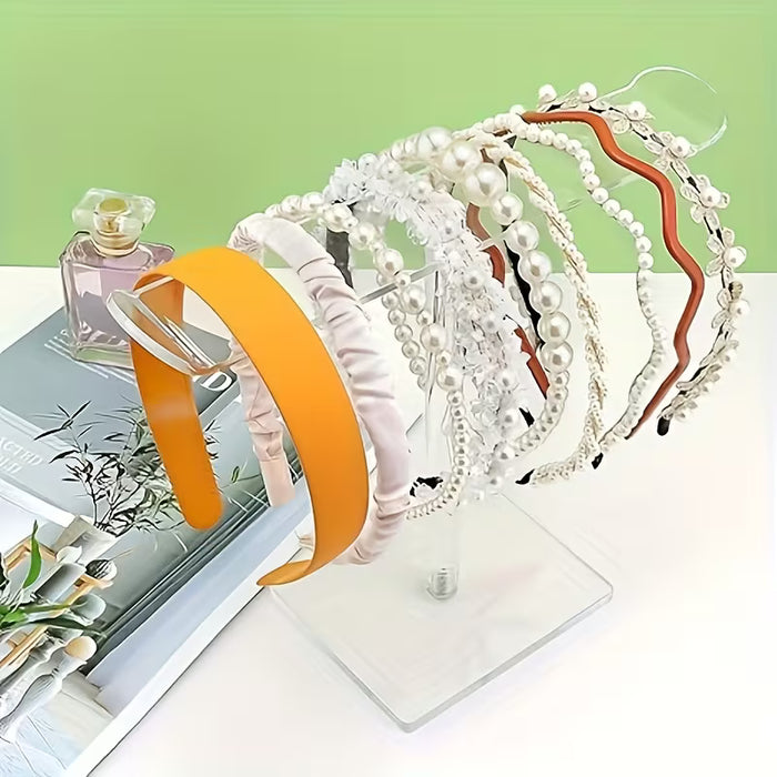 Soporte de exhibición transparente acrílico en forma de T para cintas para el cabello
