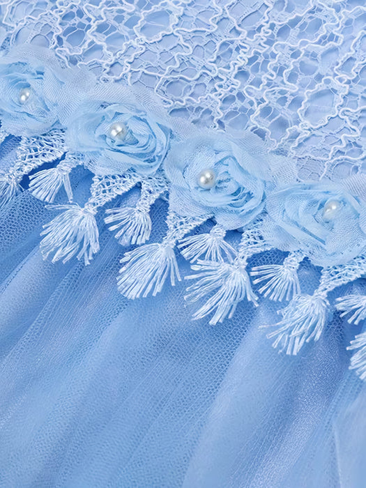 Vestido de encaje para niñas, sin mangas de tul