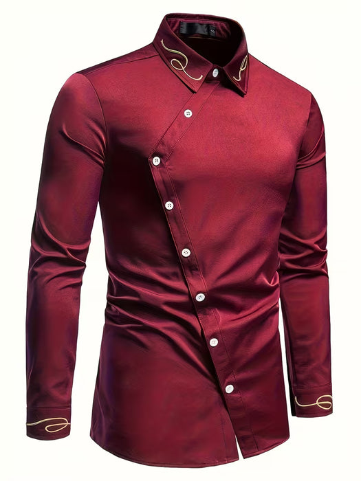 camisa de manga larga asimétrica de moda para hombre,  con diseño calado