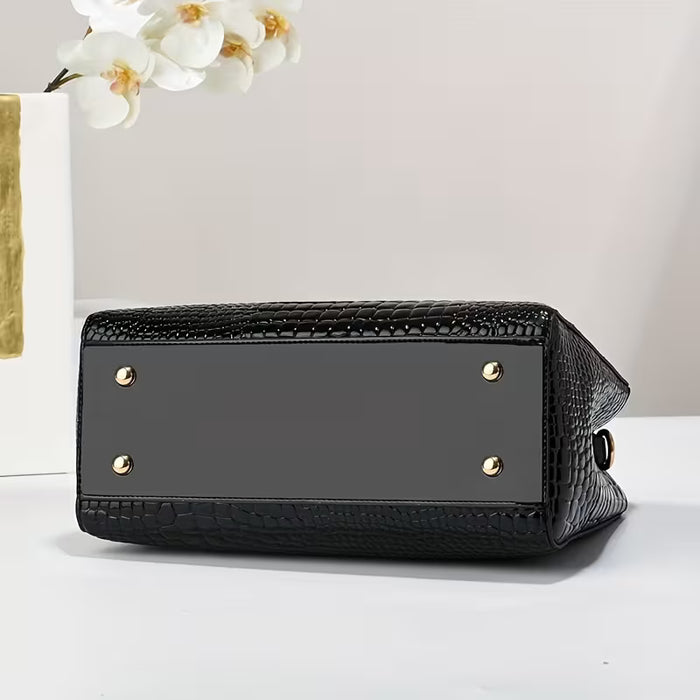 Elegante juego de bolso de dos piezas con estampado y textura de cocodrilo artificial