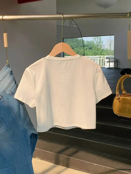 Camiseta Corta de Mujer Y2K Nueva Moda , Estampado de Cereza Dulce