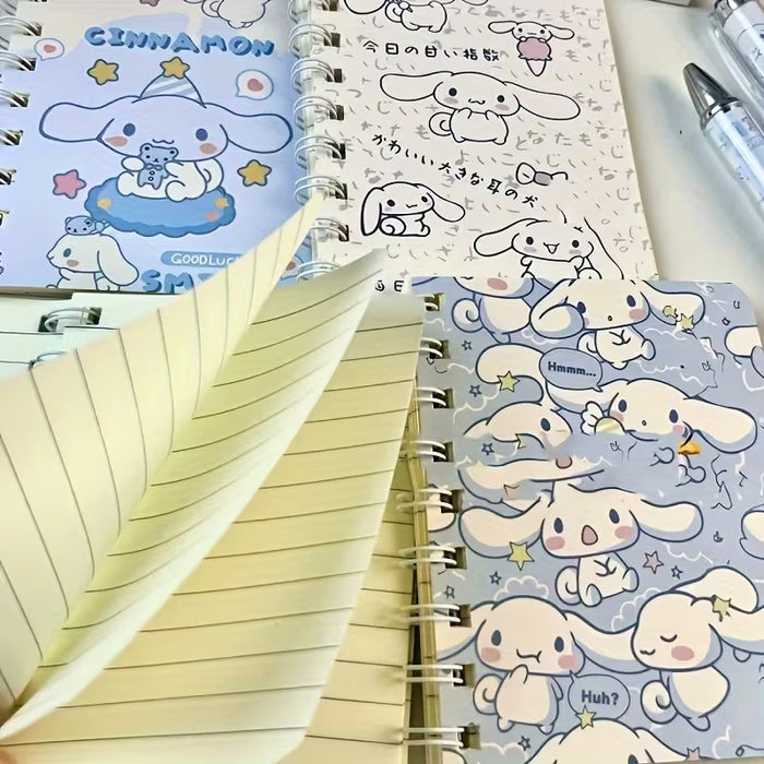 Set de 4 cuadernos en espiral Sanrio Cinnamoroll A7, con una serie de dibujos animados