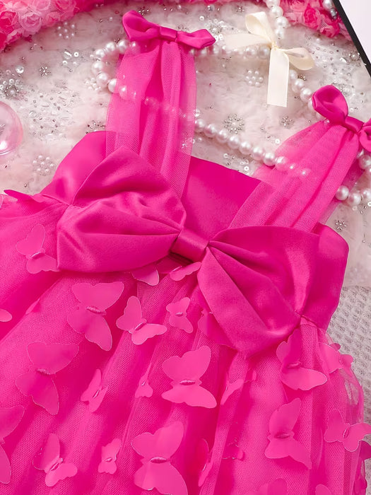 Vestido de Malla Color Sólido, con Tirantes, estampado de Mariposa 3D