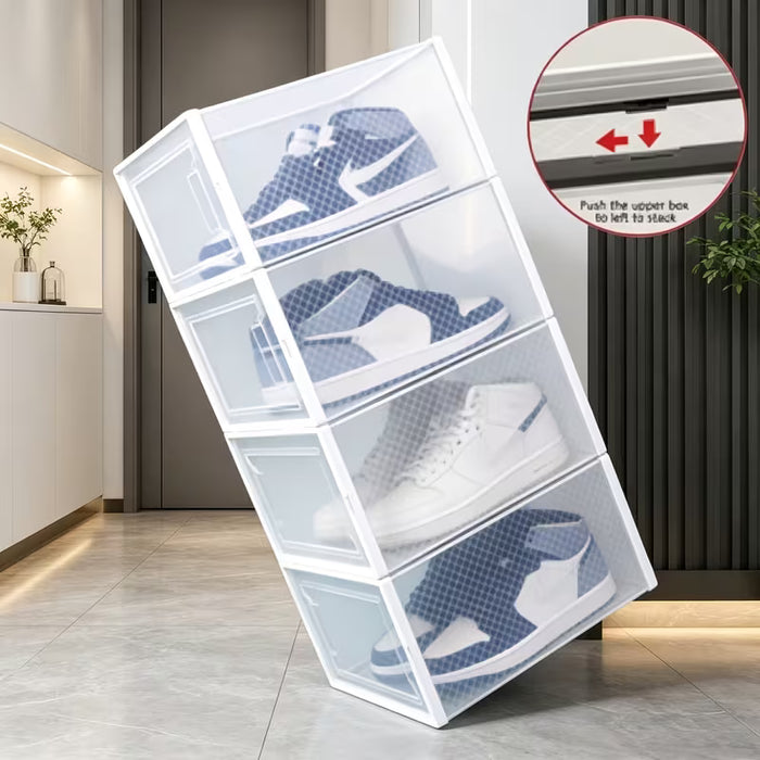 Paquete de 4 cajas de zapatos transparentes de plástico plegable con orificios